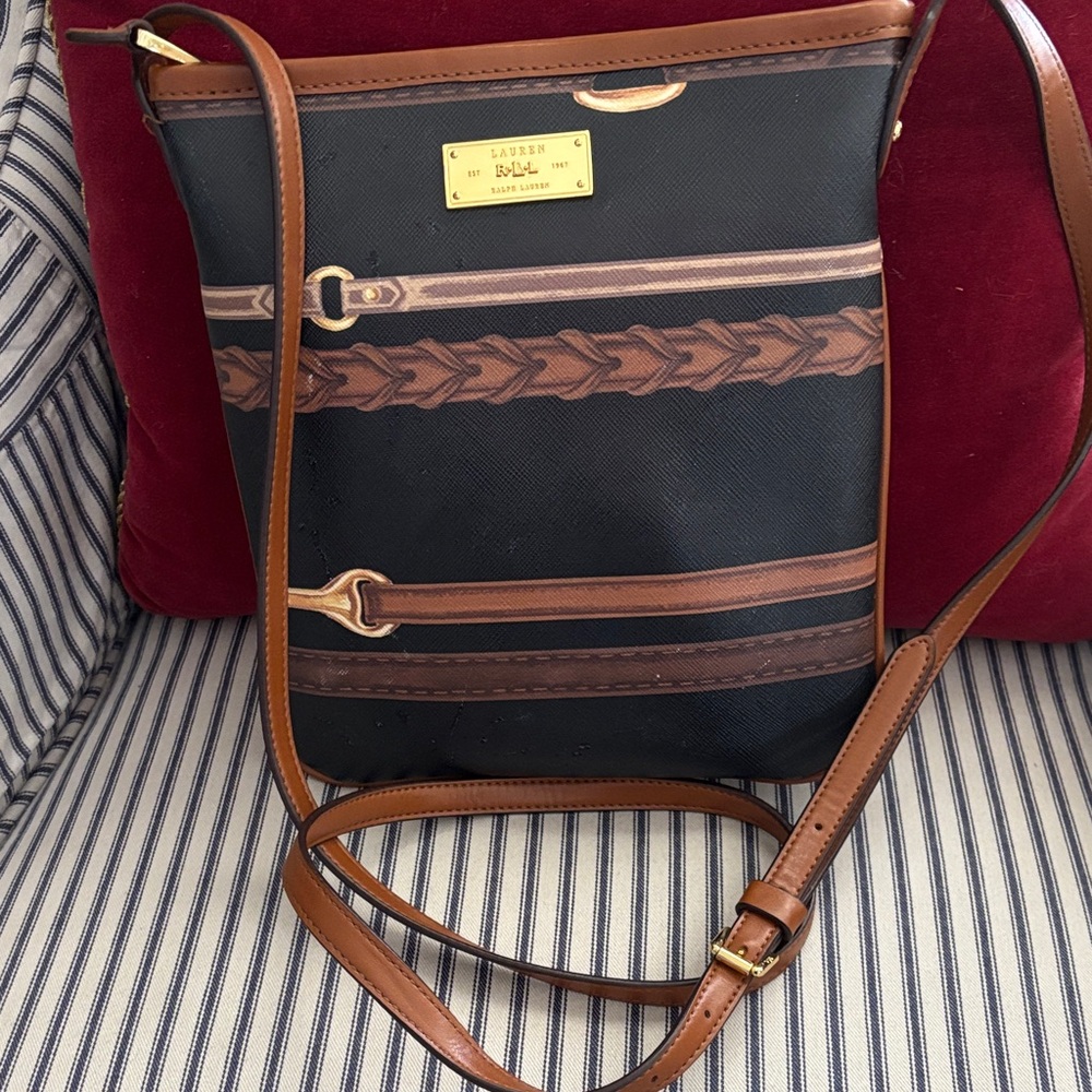 Ralph Lauren Black and Tan Bag with Gold Logo
